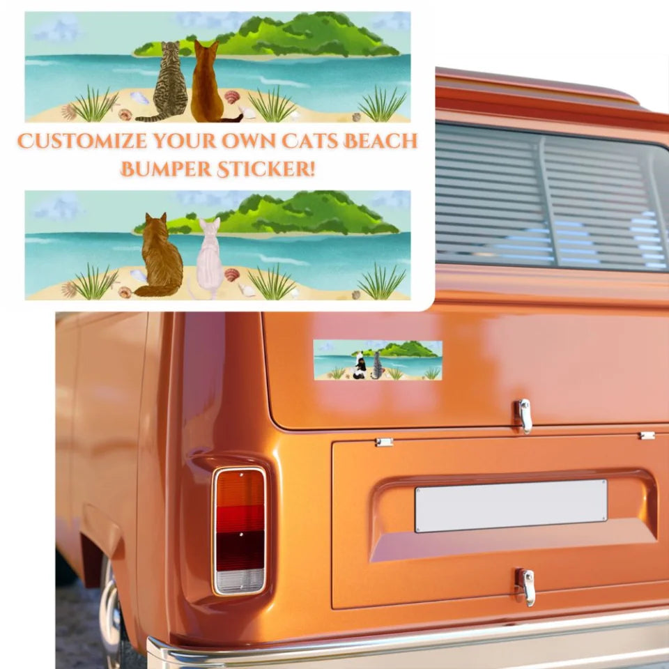 Customizable Cats on Beach Long Bumper Sticker