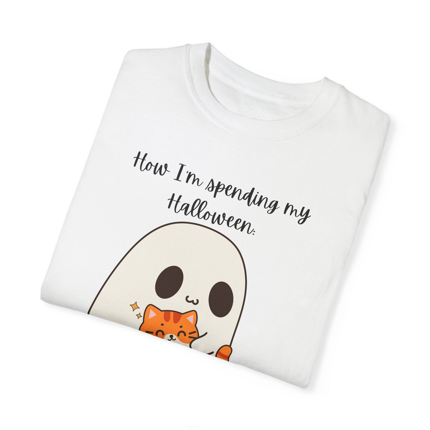 Ghost and Cat Halloween - Unisex Garment-Dyed T-shirt