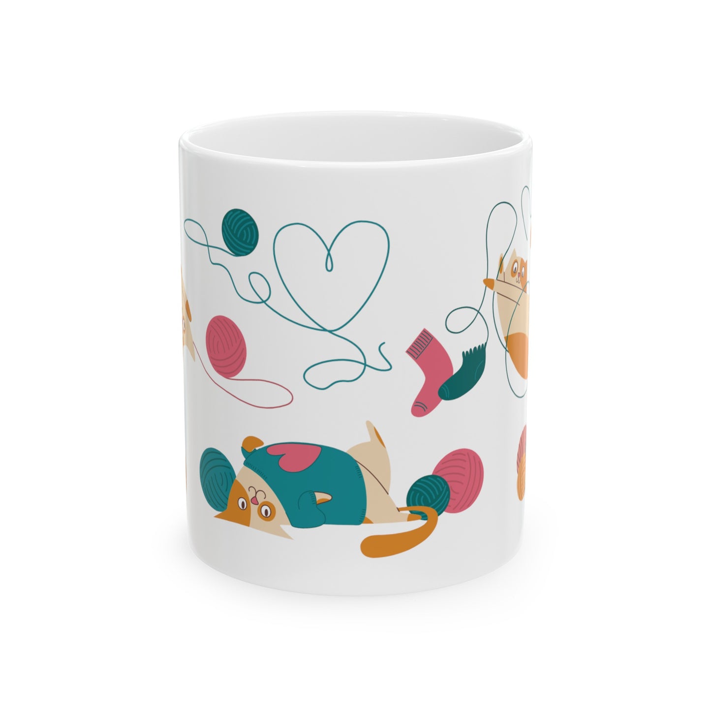 Cats & Yarn Ceramic Mug, 11oz