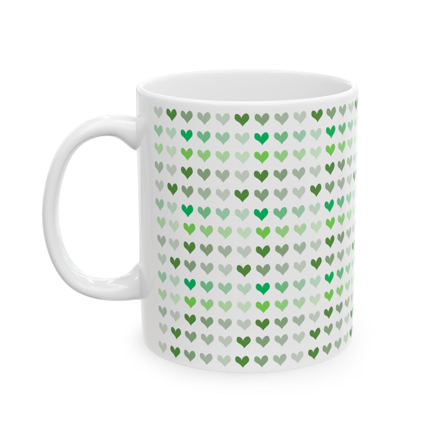 Green Hearts Ceramic Mug, 11oz