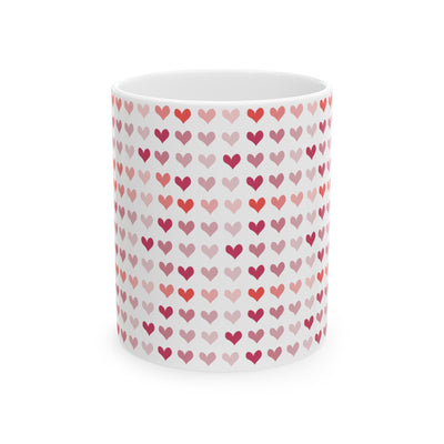 Red/Pink Hearts Ceramic Mug, 11oz