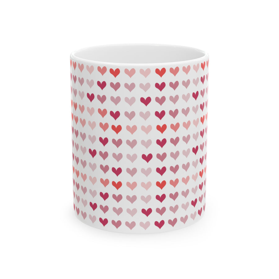Red/Pink Hearts Ceramic Mug, 11oz
