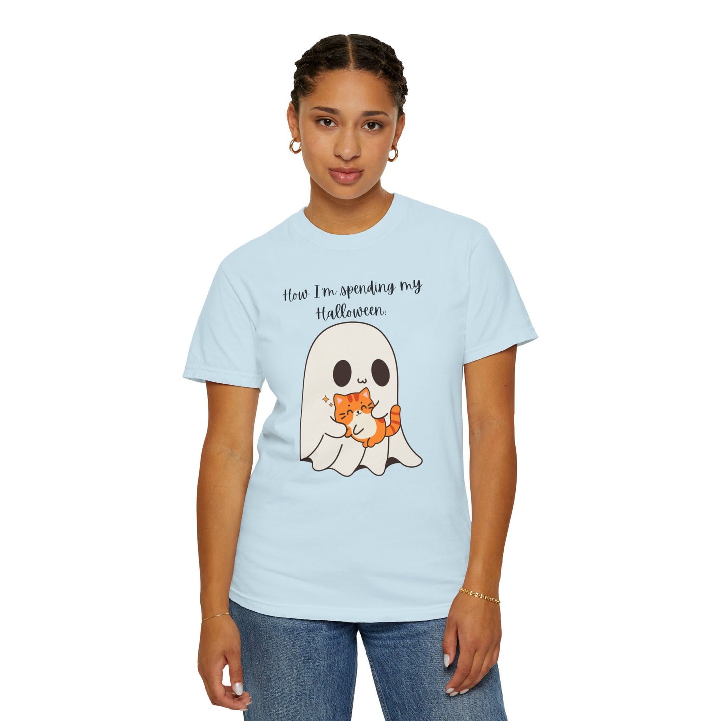 Ghost and Cat Halloween - Unisex Garment-Dyed T-shirt