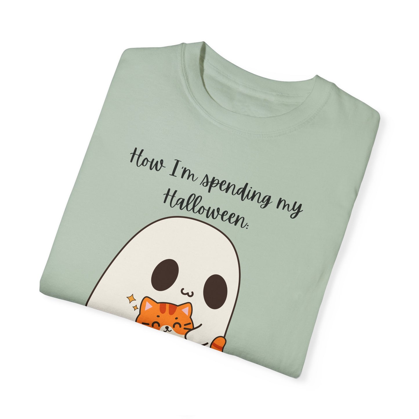 Ghost and Cat Halloween - Unisex Garment-Dyed T-shirt