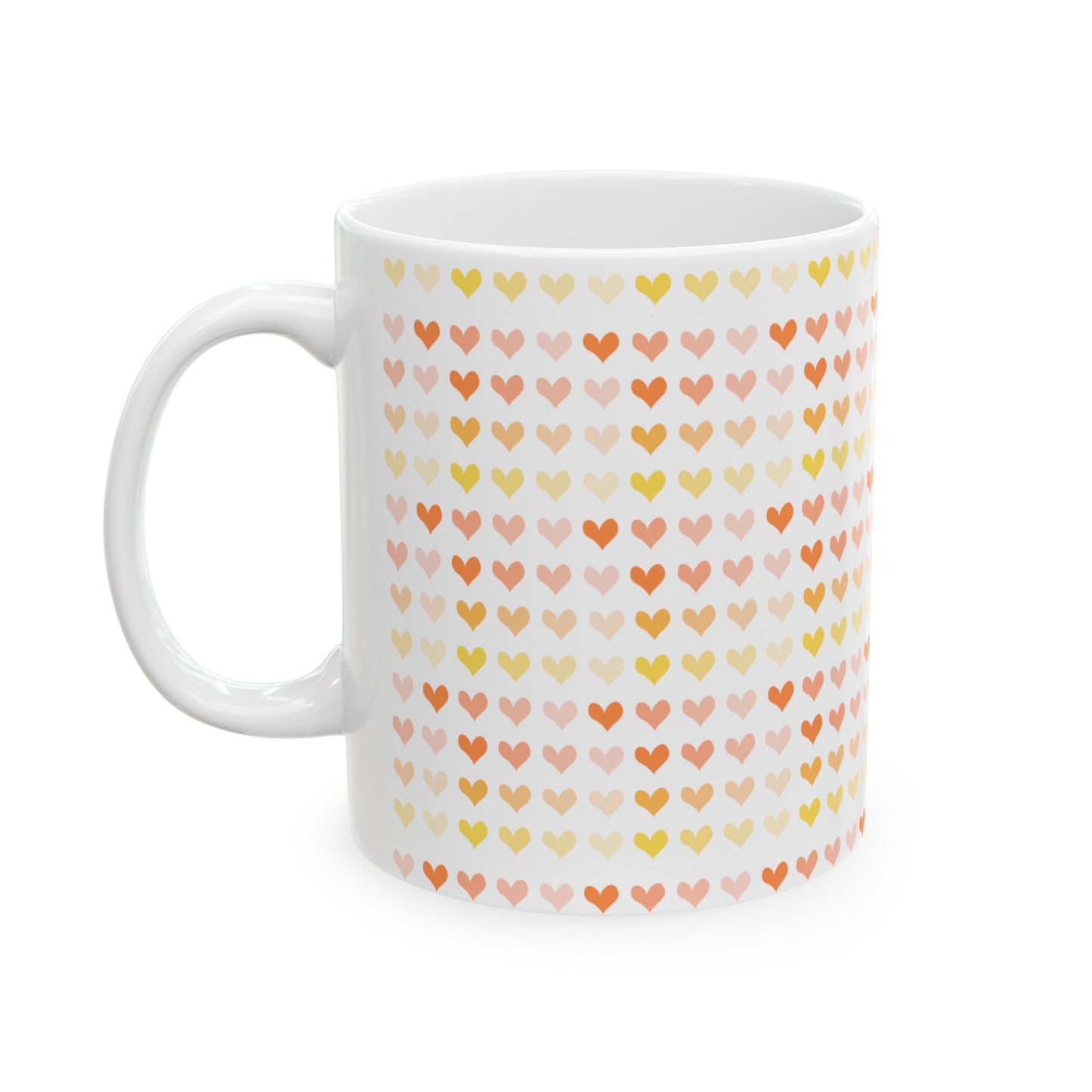 Yellow & Orange Hearts Ceramic Mug, 11oz